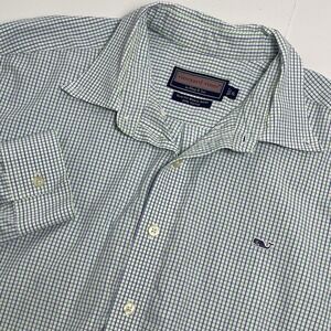 Vineyard Vines Men's XL White Green Purple Plaid Slim Fit Whale Checkered